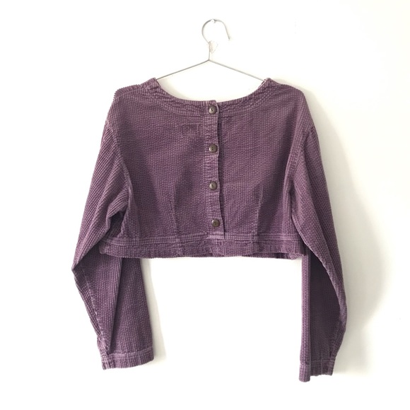 Y2K Cropped Corduroy Long Sleeve Top - Picture 2 of 4